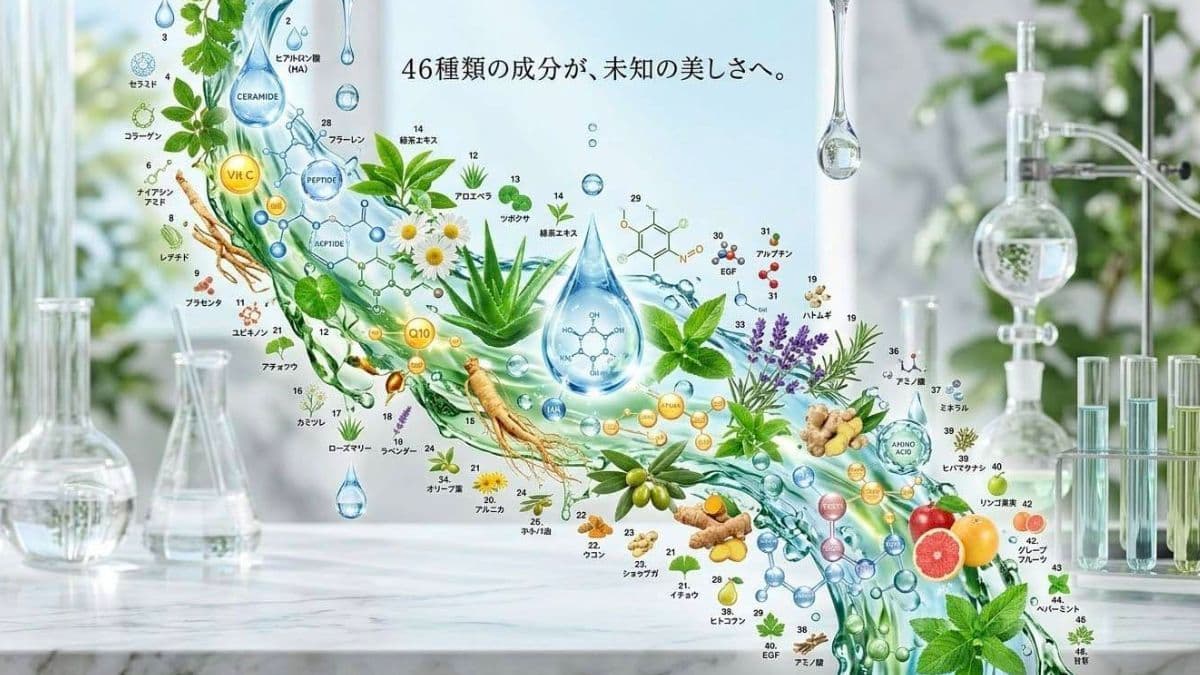 プラセンタやフコイダンなど46種類の美容成分が頭皮に浸透するイメージ。